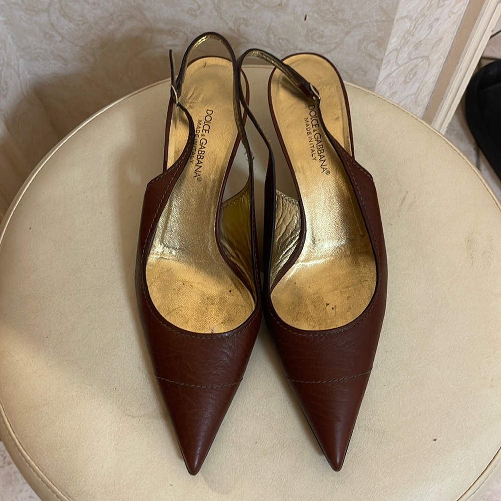 Vintage Dolce & Gabbana Brown Leather Kitten Heels
